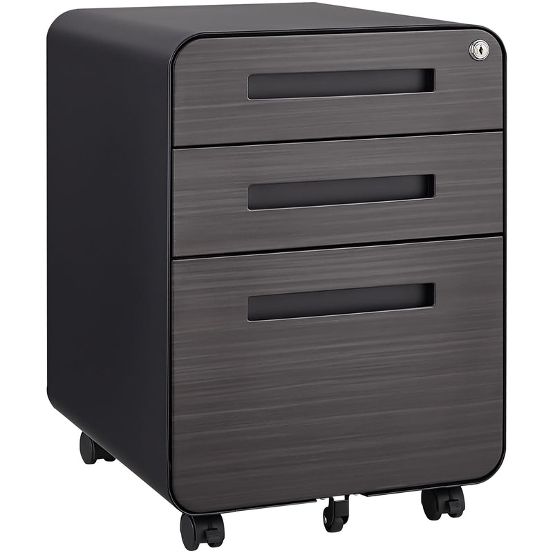 3 Drawer Mobile File Cabinet Under Desk Office, Simple Style Versatile Storage Cabinet For Legal / Letter / A4 Files, 5 Wheel Design Anti-Tilting Cold Rolled Steel Waterproof Moisture-Proof by Unique Piece Furniture