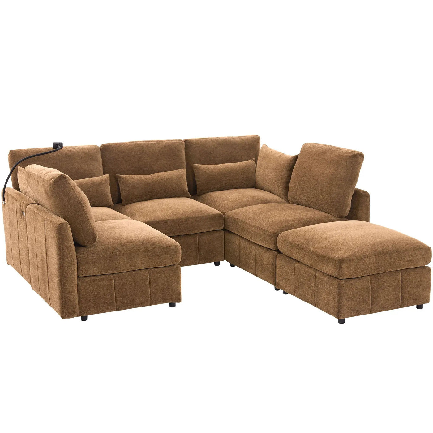 Modern Modular U-Shaped Sofa Bed With Movable Ottoman, USB Ports, Phone Holder by HouseOfZazla