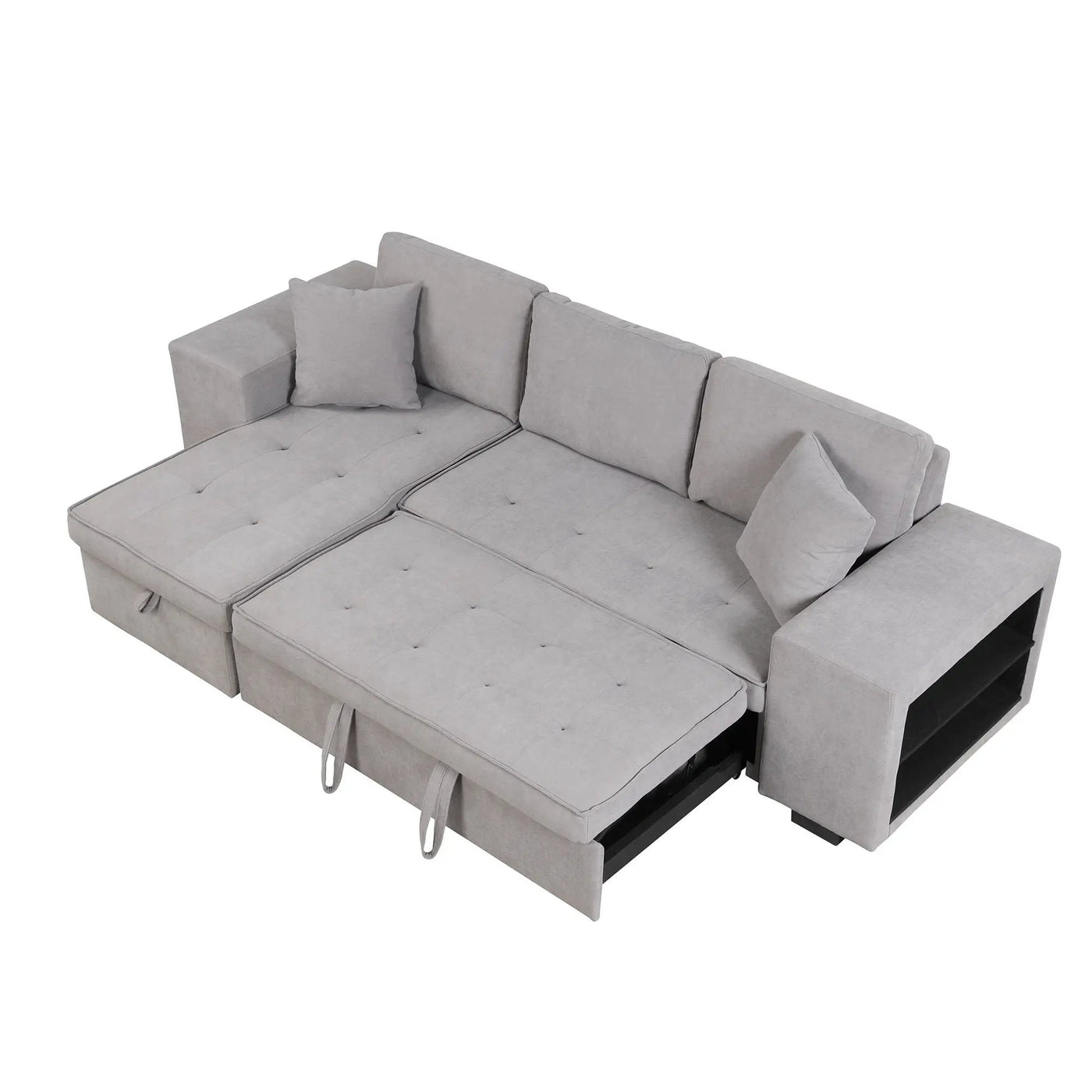 Modern L-Shape 3 Seat Reversible Sectional Couch, Pull Out Sleeper Sofa With Storage Chaise And 2 Stools For Living Room Furniture Set by HouseOfZazla