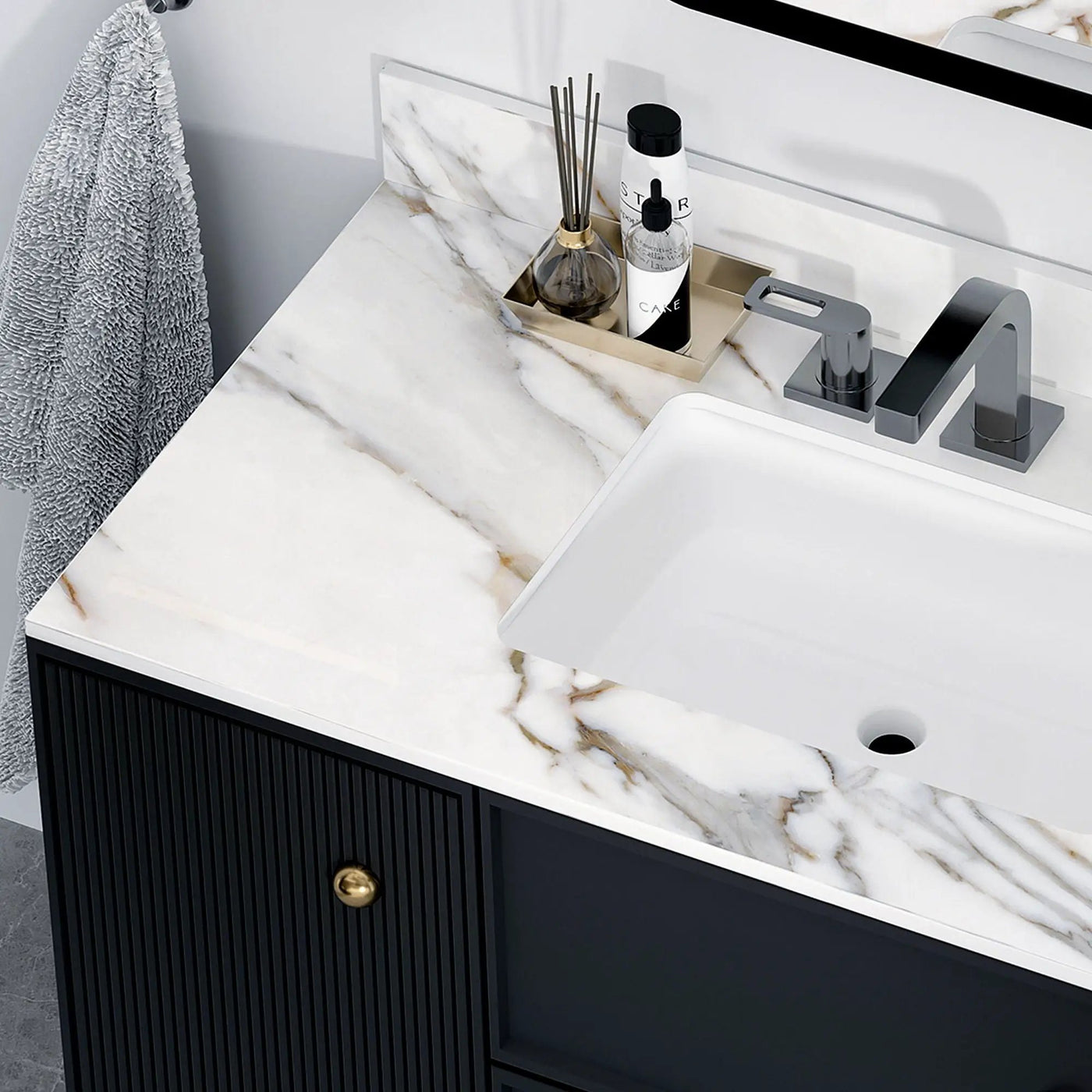 Vanity Top With Undermount Sink And Backsplash, Sintered Stone by HouseOfZazla