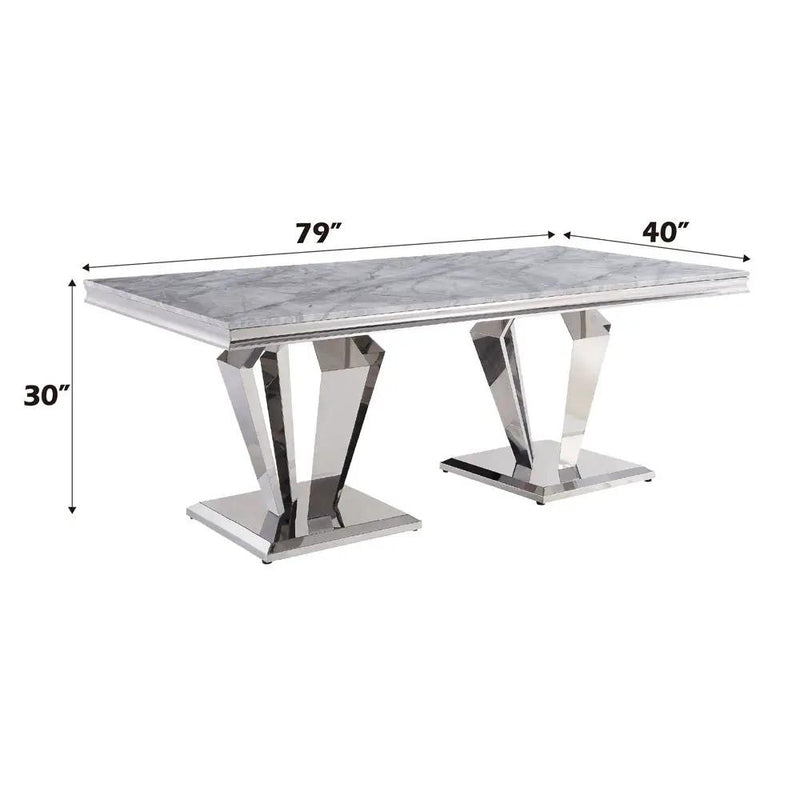 Satinka - Dining Table - Light Gray Printed Faux Marble Top & Mirrored Silver by Unique Piece Furniture