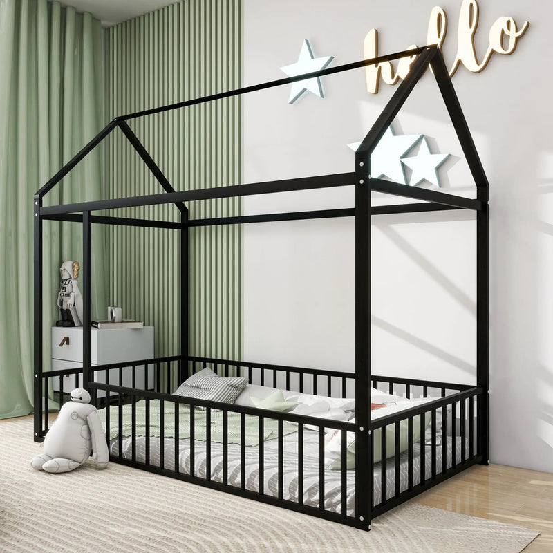 Metal Bed House Bed Frame With Fence by Unique Piece Furniture