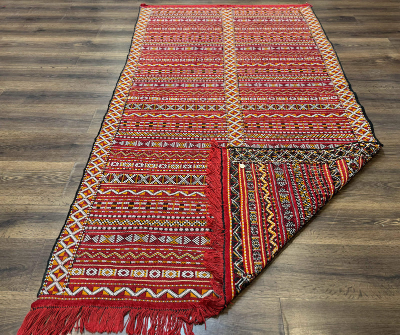 Moroccan Kilim Rug 4x8, Flatweave, Bohemian, Red Ivory Orange by Jewel Rugs