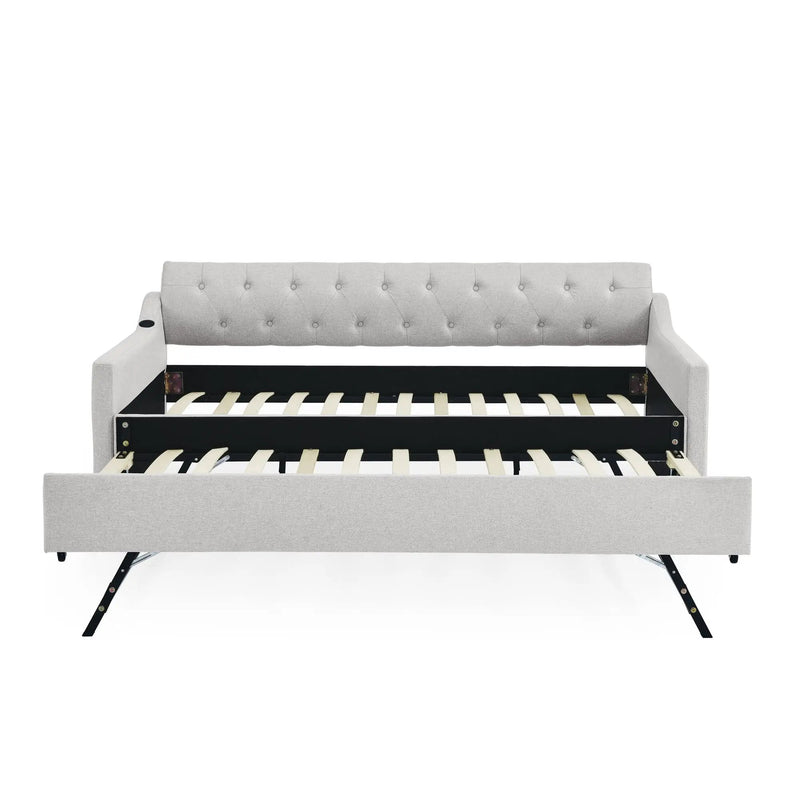 Size Upholstered Daybed With Trundle And USB Charging Armrest by Unique Piece Furniture
