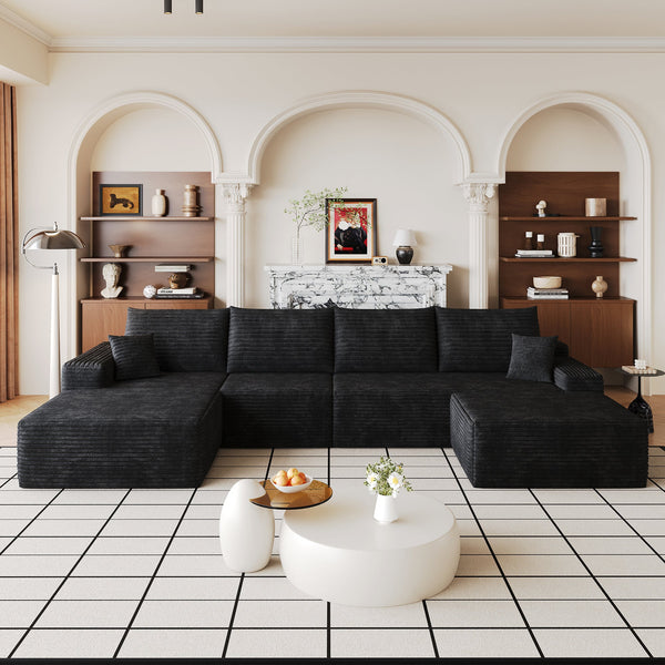 135" Cloud Sectional Sofa with 1 Ottoman,Modern Minimalist Upholstered Couches, Comfort U Shaped Sofa for Living Room,Deep Seat Corner Couch,No Assembly Required