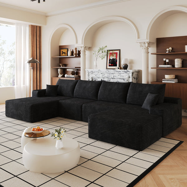135" Cloud Sectional Sofa with 1 Ottoman,Modern Minimalist Upholstered Couches, Comfort U Shaped Sofa for Living Room,Deep Seat Corner Couch,No Assembly Required, photo 2 of 8