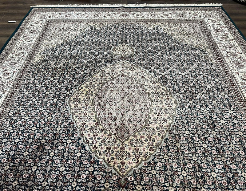 Sino Persian Rug 9x12, Dark Green and Ivory, Medallion, Mahi Herati, Elegant Oriental Carpet, Wool Hand Knotted Traditional Room Sized Rug by Jewel Rugs
