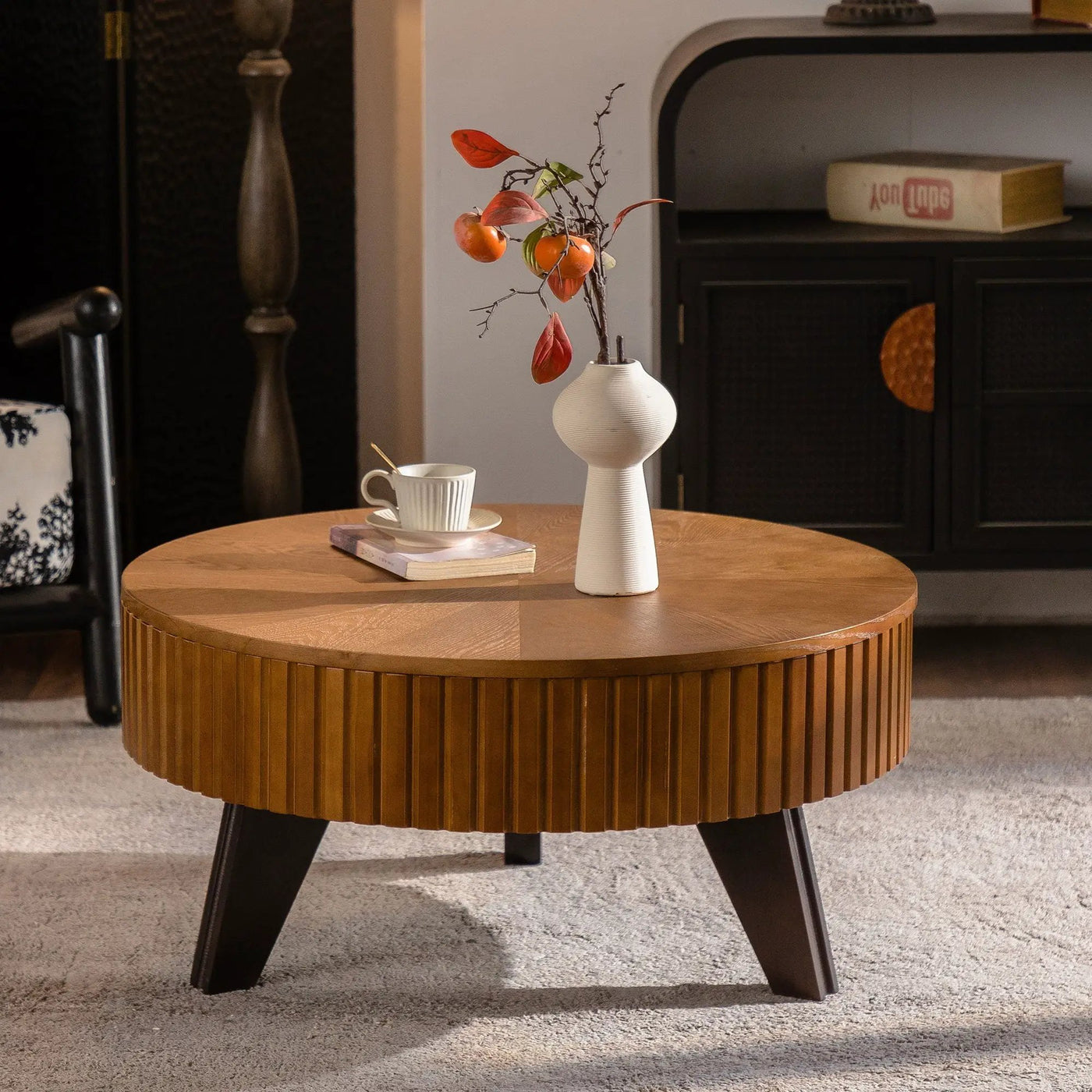 Round Retro Coffee With Solid Wood Legs by HouseOfZazla