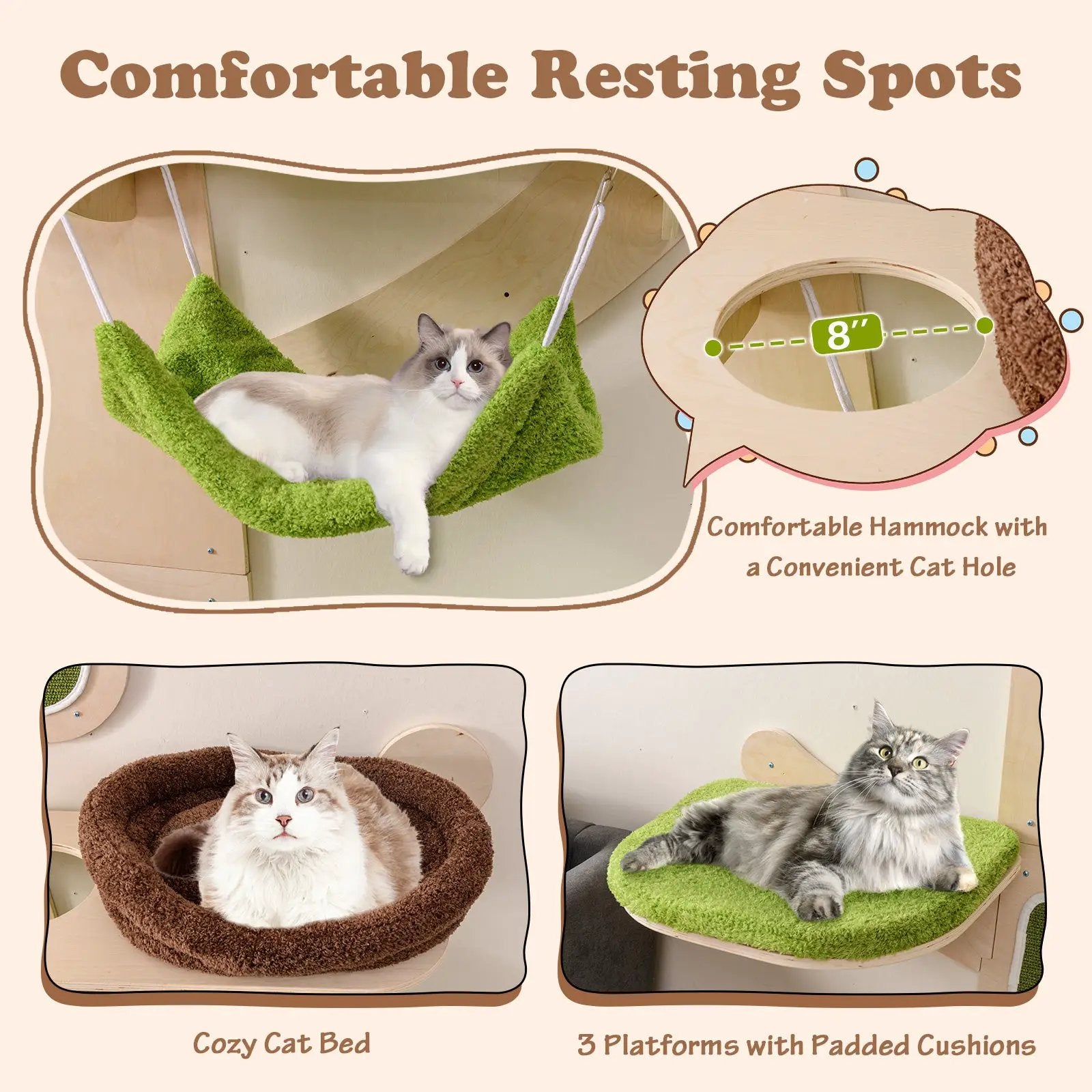 Wall-Mounted Cat Tower Cat Wall Shelves Furniture with Bed-Green by DirectDeals