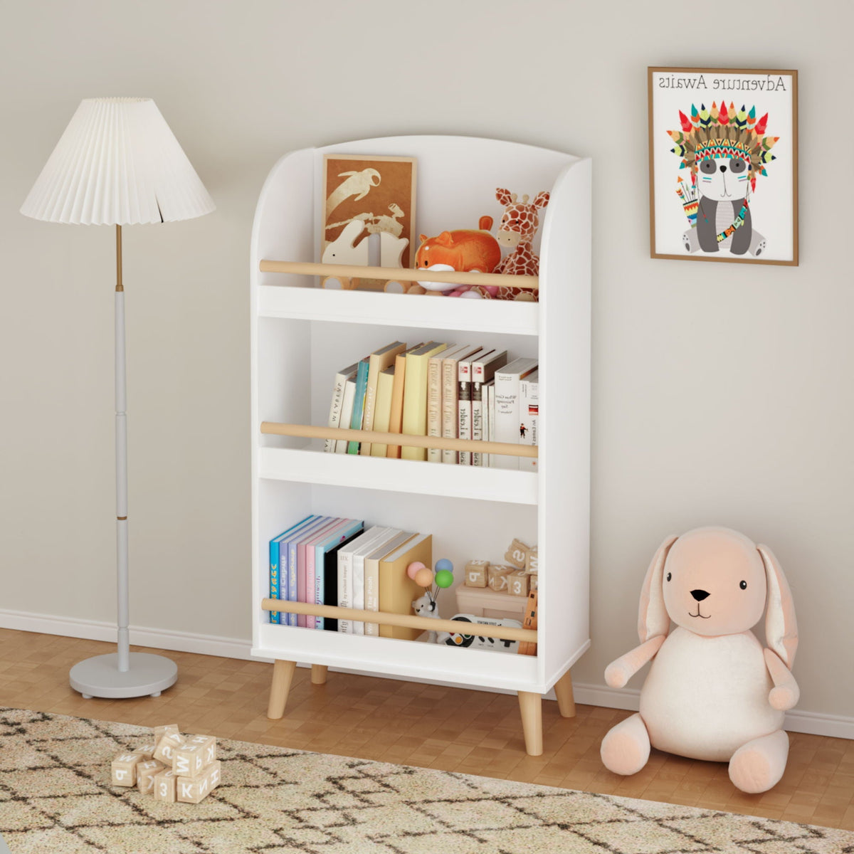 White 3-Tier Bookshelf with Toy Storage - MDF & Pine Construction, photo 2 of 4