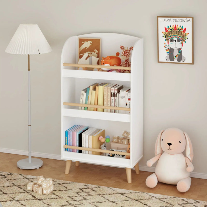 Bookshelf 3 Tier Book Organizer With Toy Storage - White by HouseOfZazla