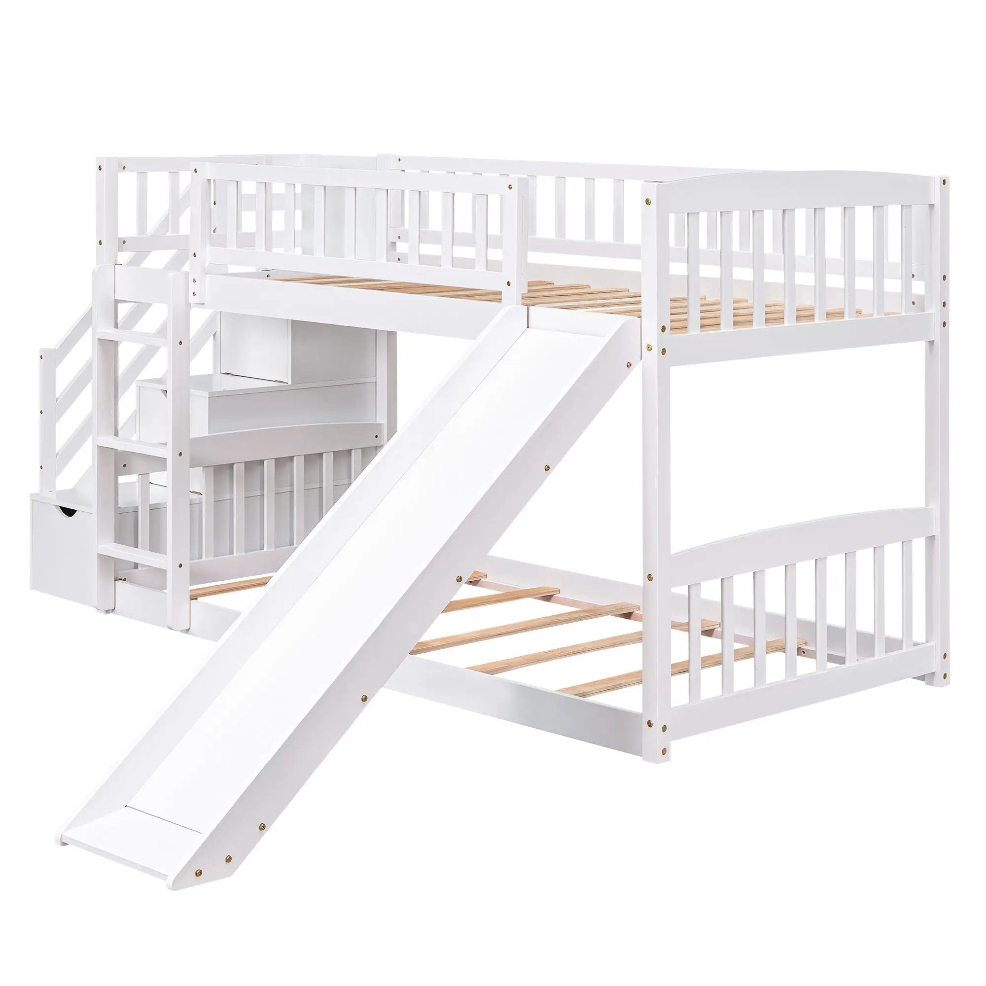 Twin Over Twin Stairway Bunk Bed With Two Drawers And Slide by HouseOfZazla
