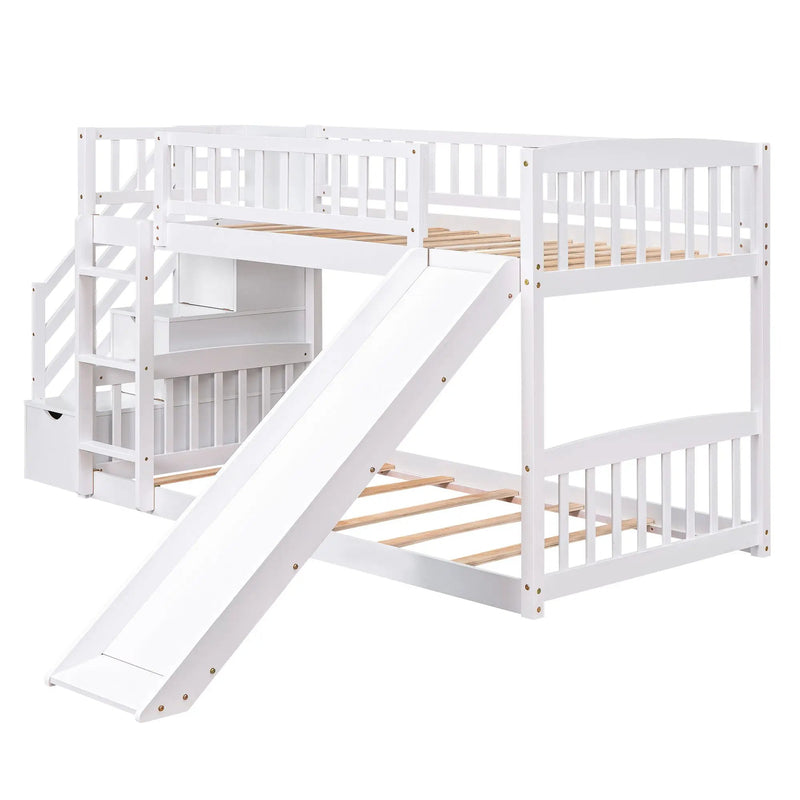 Twin Over Twin Stairway Bunk Bed With Two Drawers And Slide by HouseOfZazla
