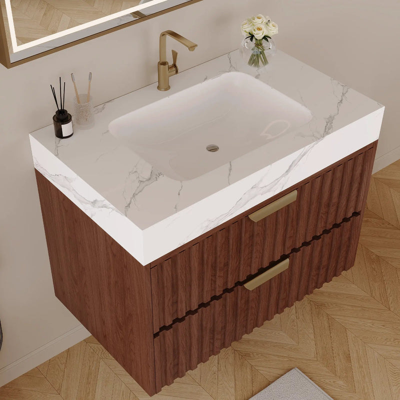 30" Modern Floating Bathroom Vanity with Seamless Sintered Stone Top by HouseOfZazla