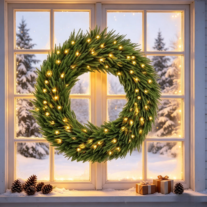 36-Inch Pre-Lit Christmas Wreath with Warm White Lights - Green, photo 9 of 9