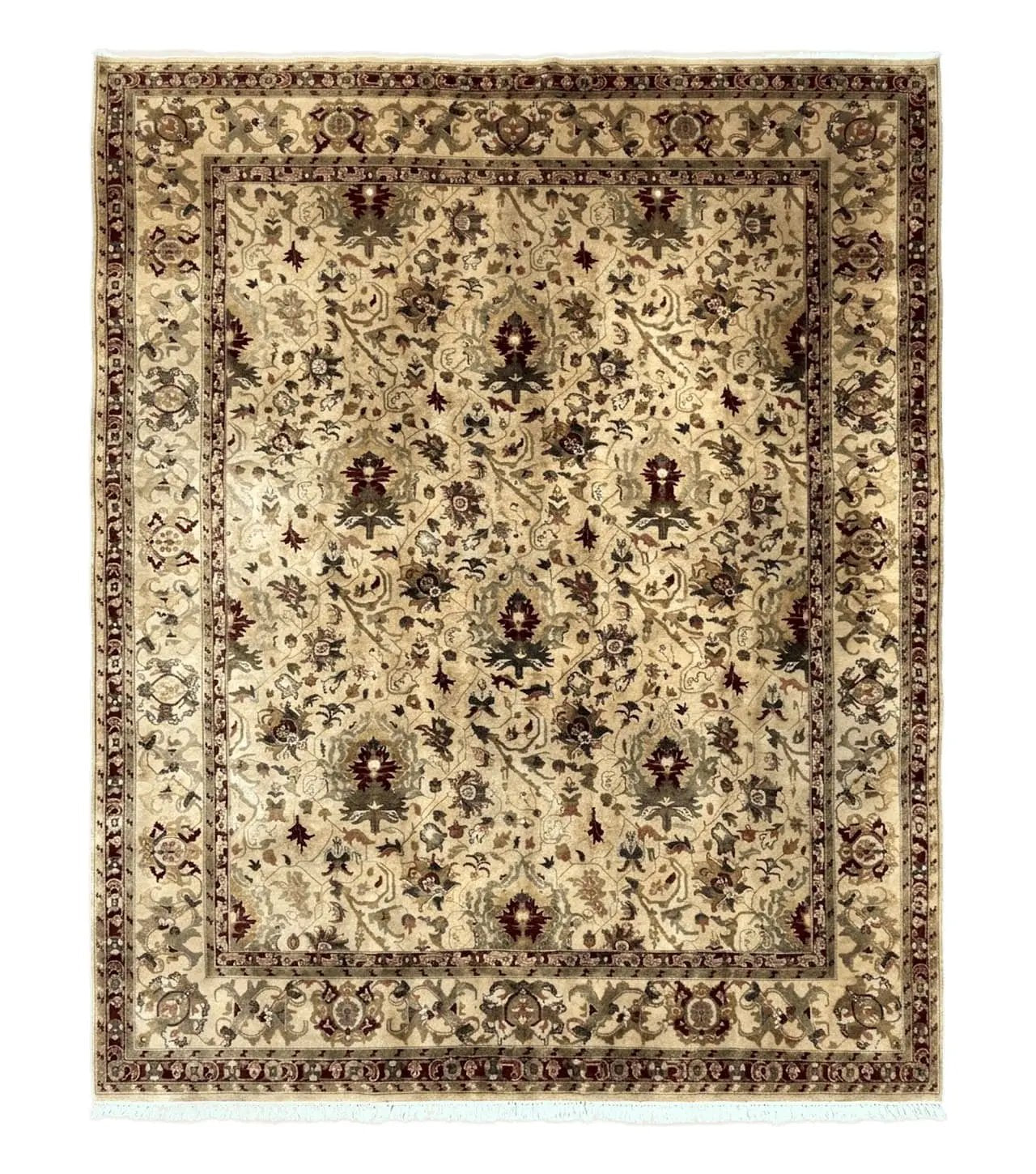 Indian Mahal Rug 8x10, Allover Floral Mahal Oriental Carpet 8 x 10, Handmade Hand Knotted Wool Rug, Indo Persian Area Rug, Tea-Washed Tan by Jewel Rugs