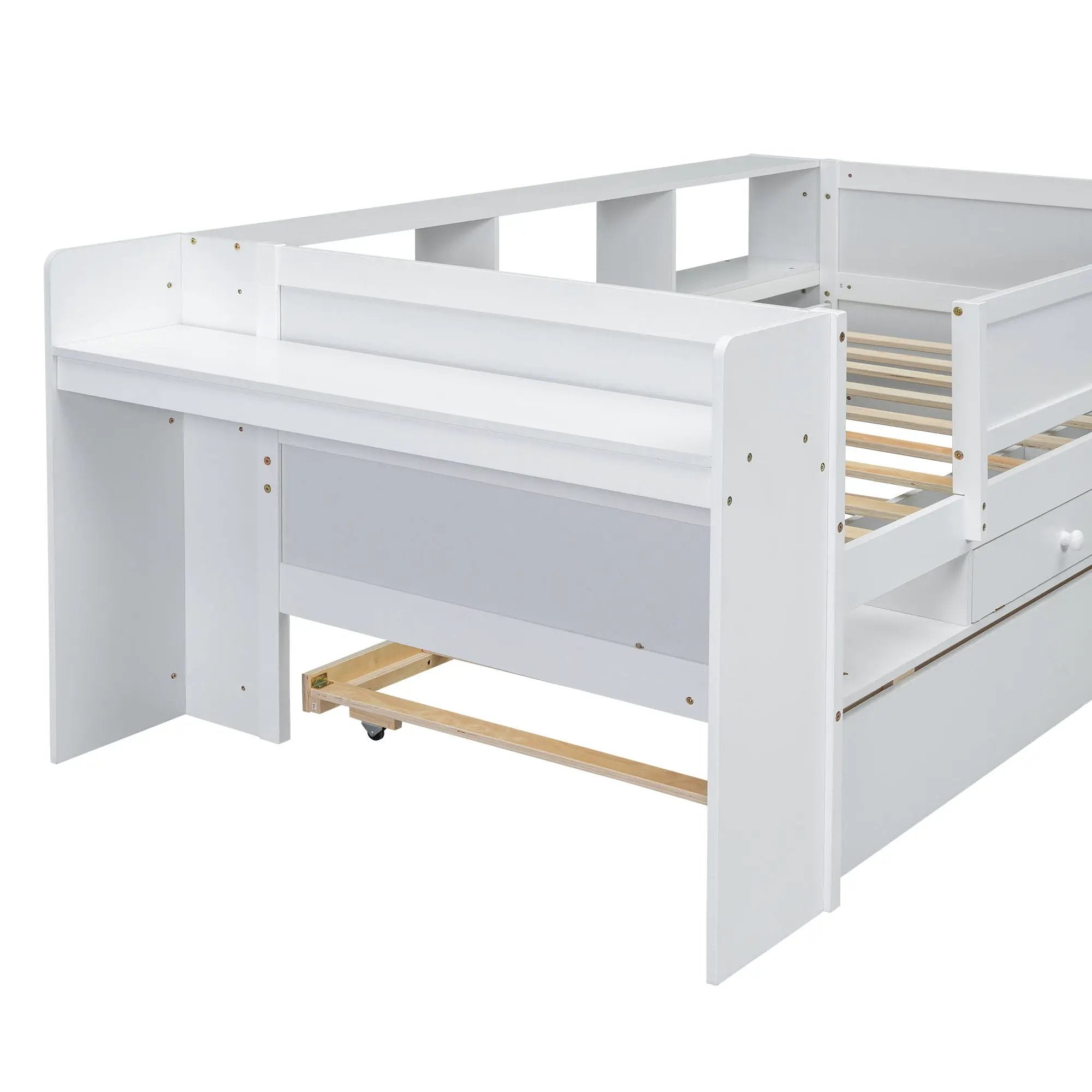 Twin Daybed With Drawers, Trundle, Headboard Storage, Study Desk, And USB Charging Station - White by Unique Piece Furniture