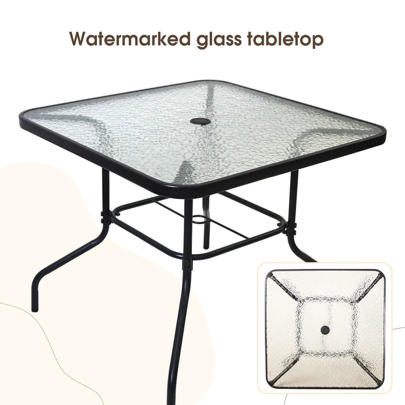 Outdoor Patio Dining Set For 4 People, Metal Patio Furniture Table And Chair Set With Umbrella - Black by HouseOfZazla