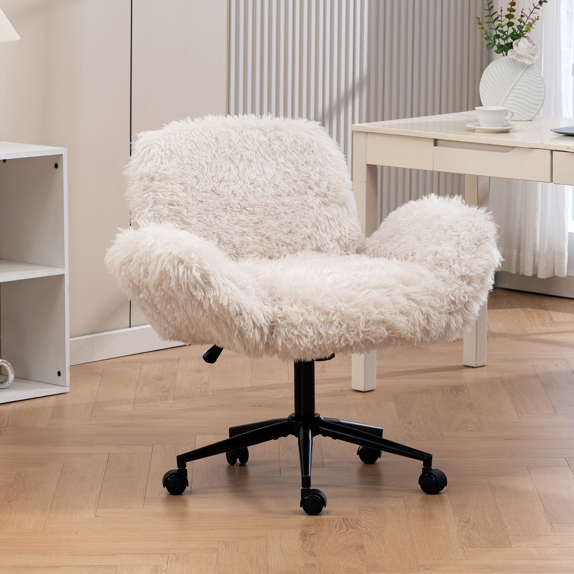 Swivel Chair With Adjustable Armrests And Wheels For Home Office - Beige by HouseOfZazla