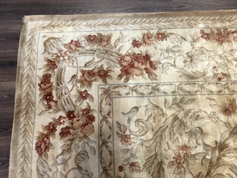 Chinese Aubusson Wool Rug 10x14, European Design, Thick Wool Pile by Jewel Rugs