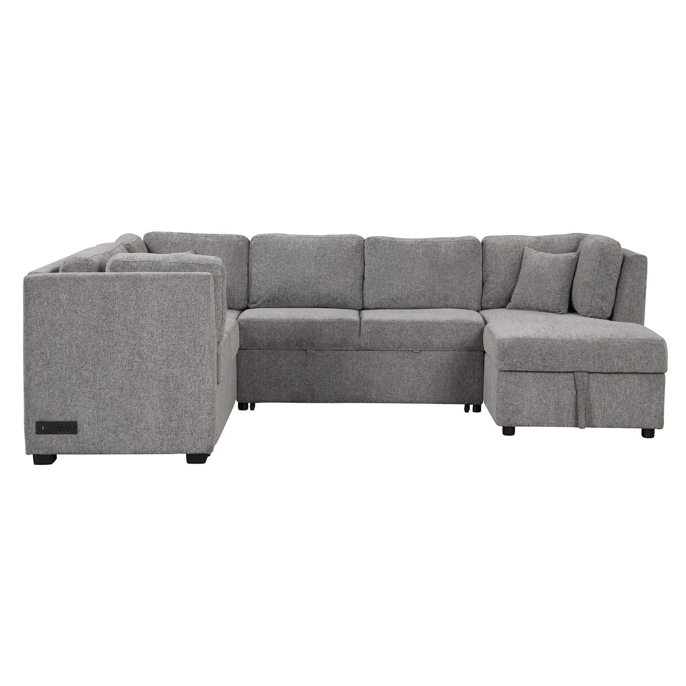 U-Shaped Sectional Sofa Pull Out Sofa Bed With Two USB Ports, Two Power Sockets, Three Back Pillows And A Storage Chaise For Living Room by HouseOfZazla