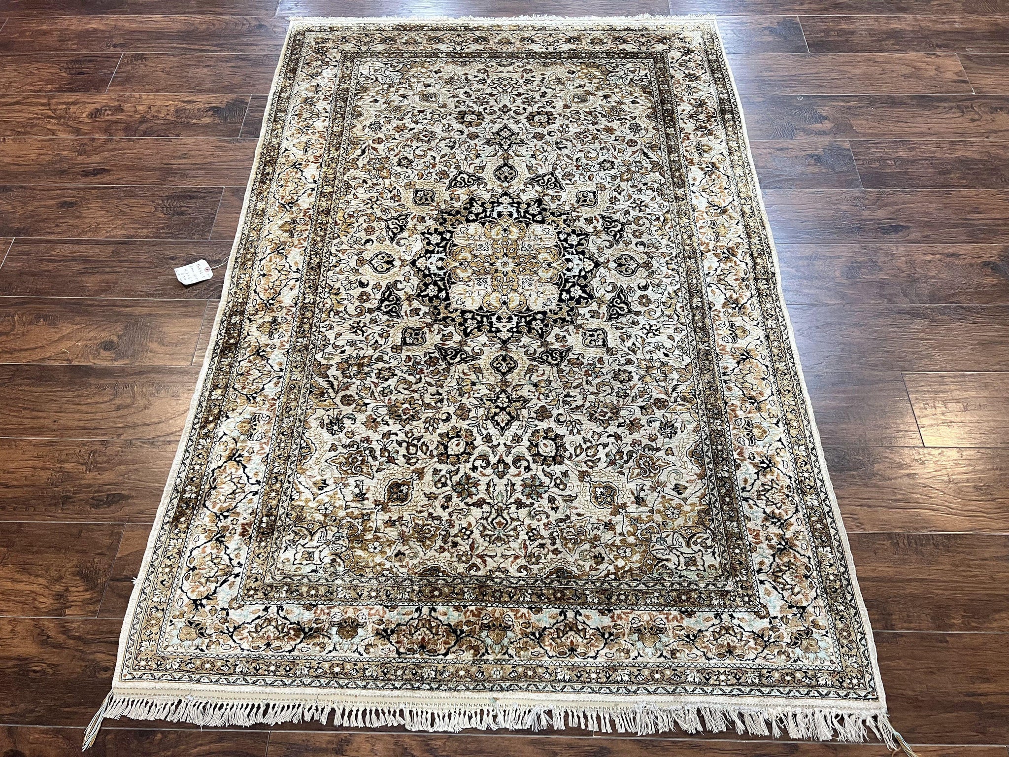 Persian Qum Silk Rug, Floral Medallion, Very Fine 60 Raj 475 KPSI, Handmade Hand Knotted Oriental Carpet, Silk on Silk by Jewel Rugs