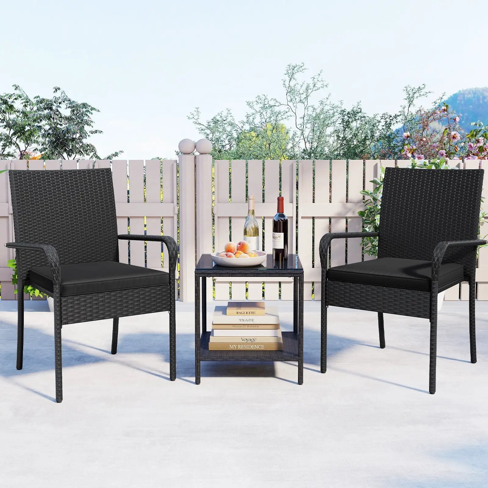 3 Piece Patio Furniture Set with Seat Cushions and Tempered Glass Tabletop by DirectDeals
