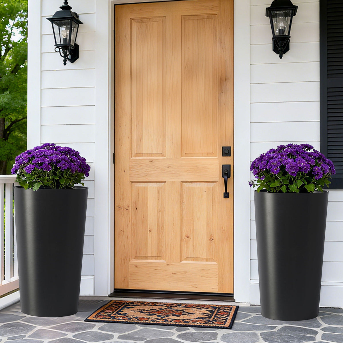 Tall Polypropylene Outdoor Planter Set of 2 with Weather-Resistant Build - Black, Dark Gray, Dark Brown, photo 5 of 37