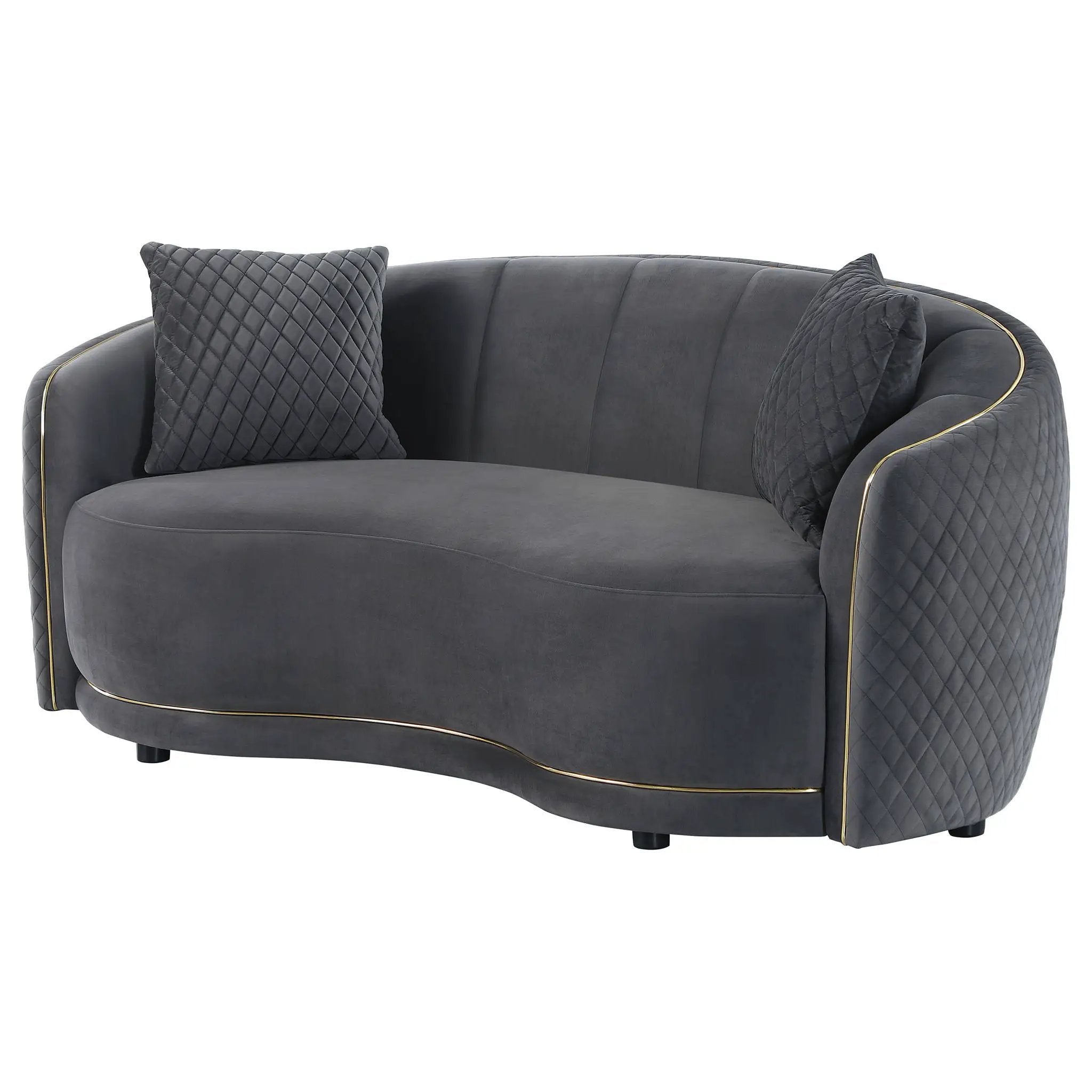 Brookside Velvet Upholstered Curved Loveseat Dark Grey by Unique Piece Furniture