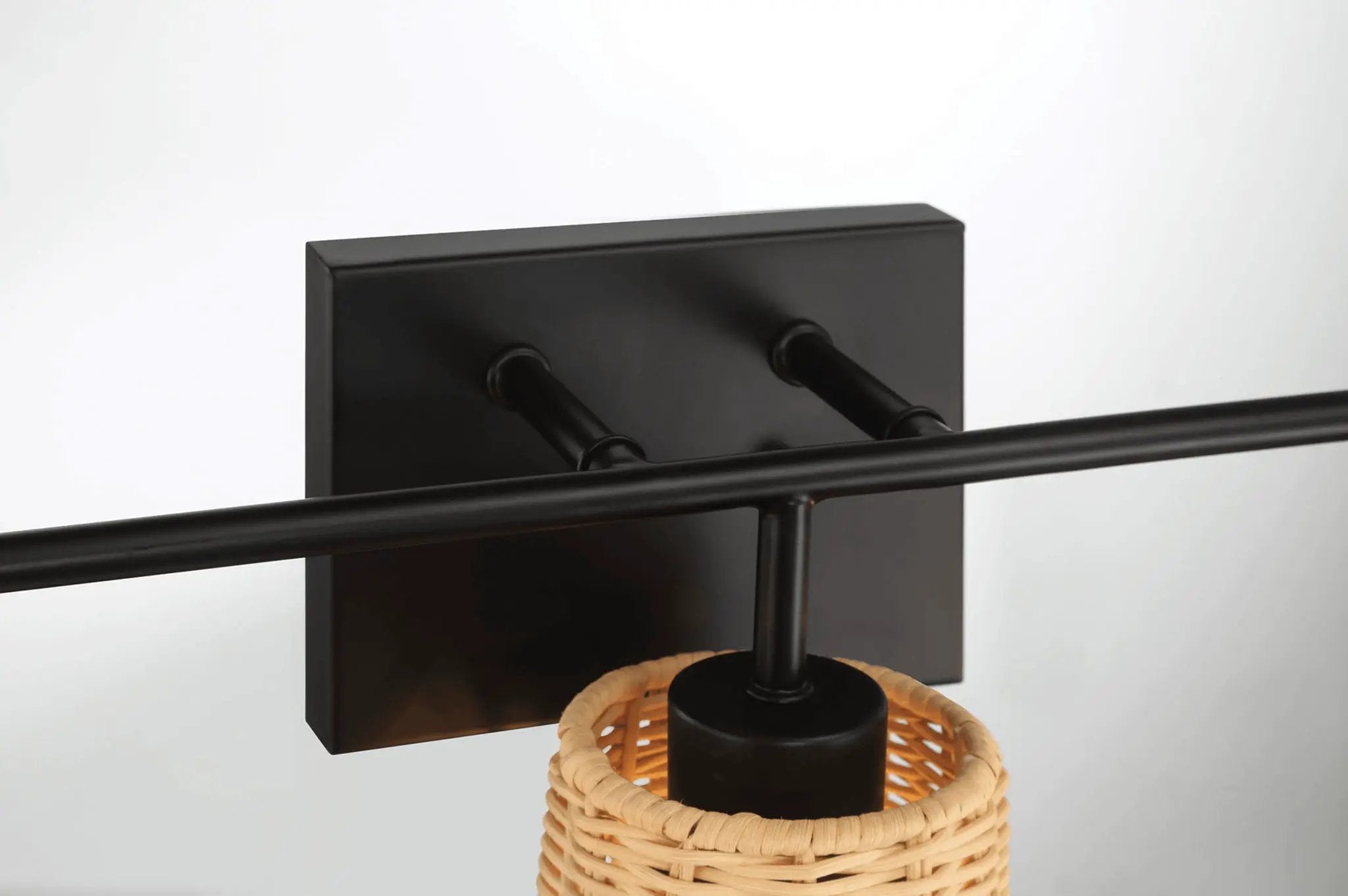Moonlit - 3 Lights Wall Sconce With Shade, Bathroom Lighting Fixtures Over Mirror - Black / Rattan by HouseOfZazla