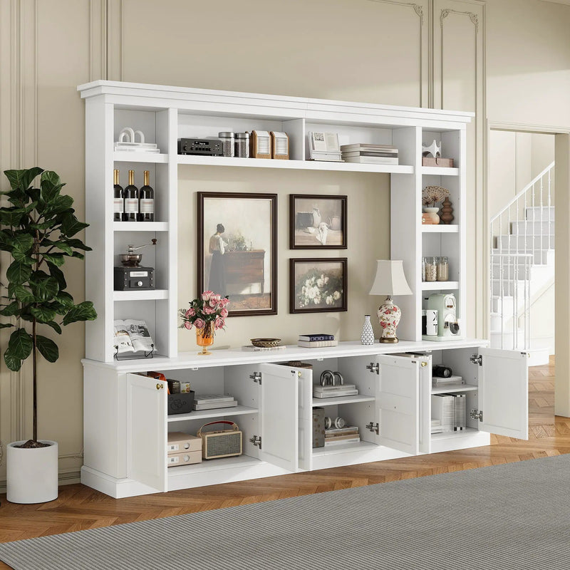 TV Stand With Bookcase, Storage Cabinet With 3 Adjustable Shelves, Living Room Entertainment Center - White by HouseOfZazla