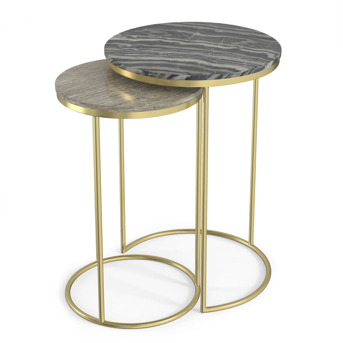 Gold Nesting Tables with Marble Tops – 2 Piece Set