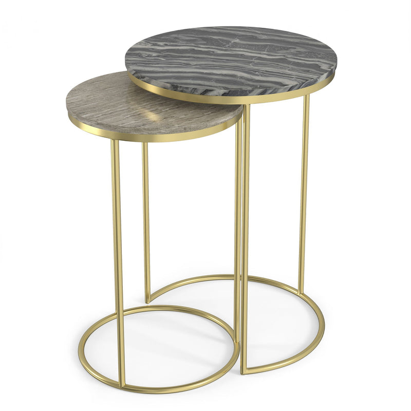 Gold Nesting Tables with Marble Tops – 2 Piece Set