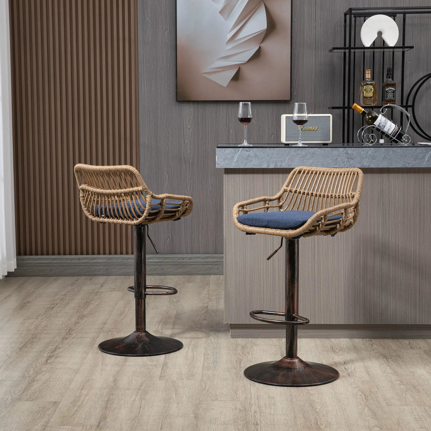 Modern Swivel Bar Stools Adjustable Counter Chairs With Footrest (Set of 2) by HouseOfZazla
