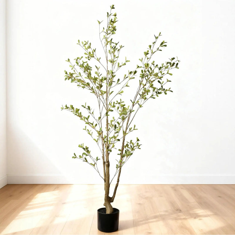 Lifelike Artificial Olive Tree With Plastic Pot For Home Living Room Decor - Green Leaves by Unique Piece Furniture