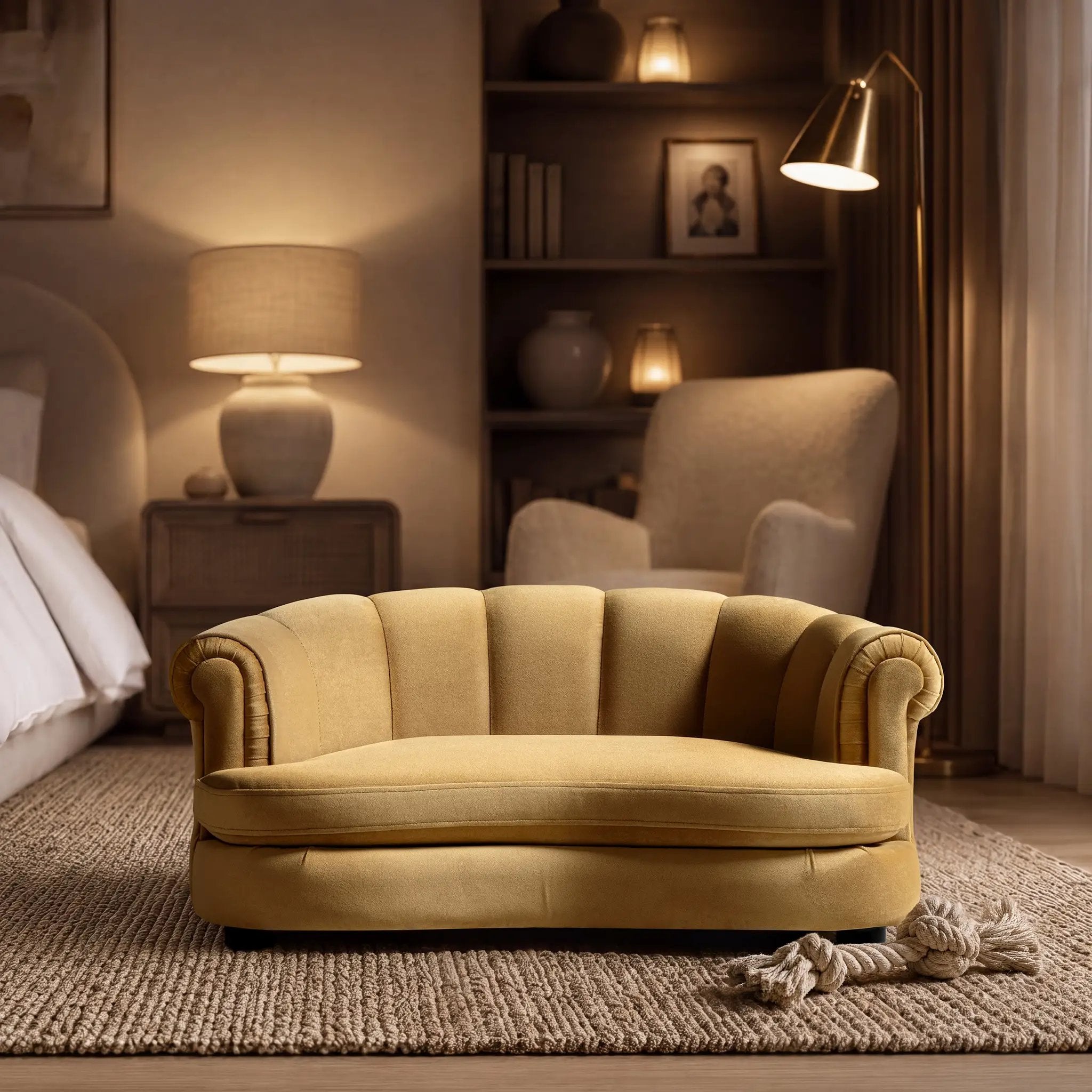 Halle 35.5" Rolled Arm Channel-Tufted Dog Sofa Bed by HouseOfZazla