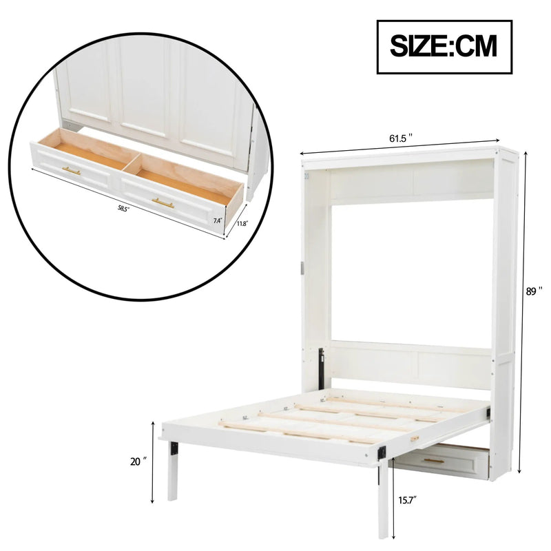 Full Size Murphy Bed With 2 Drawers - Beige by HouseOfZazla