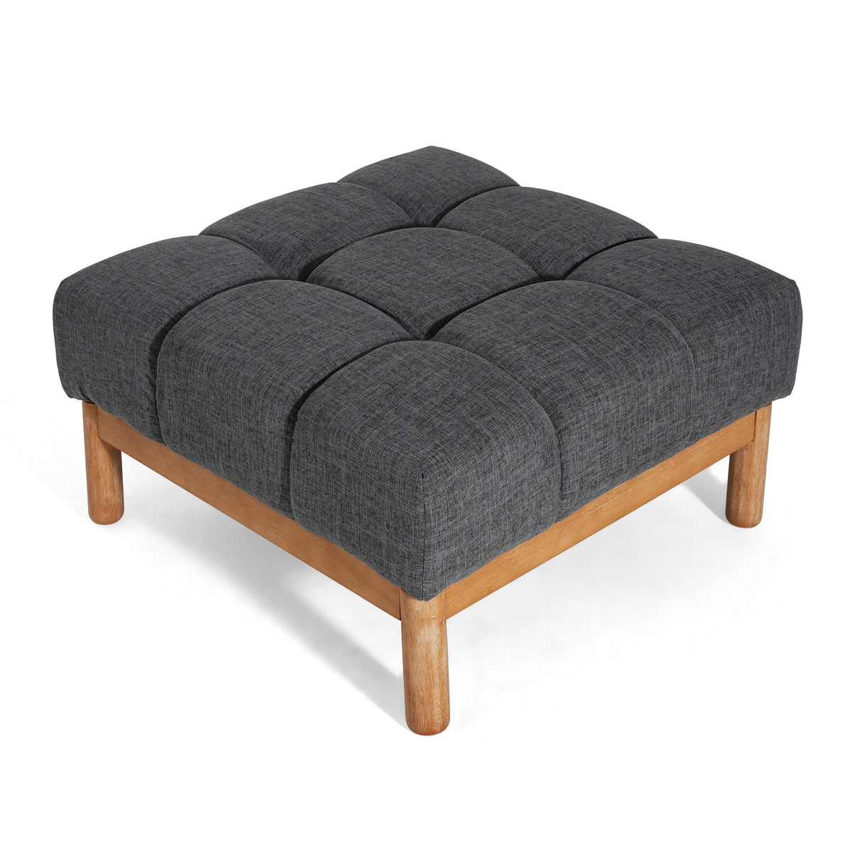 Modern Upholstered Deep Biscuit-style Tufted Ottoman with Square Profile - Gray or White, photo 6 of 10