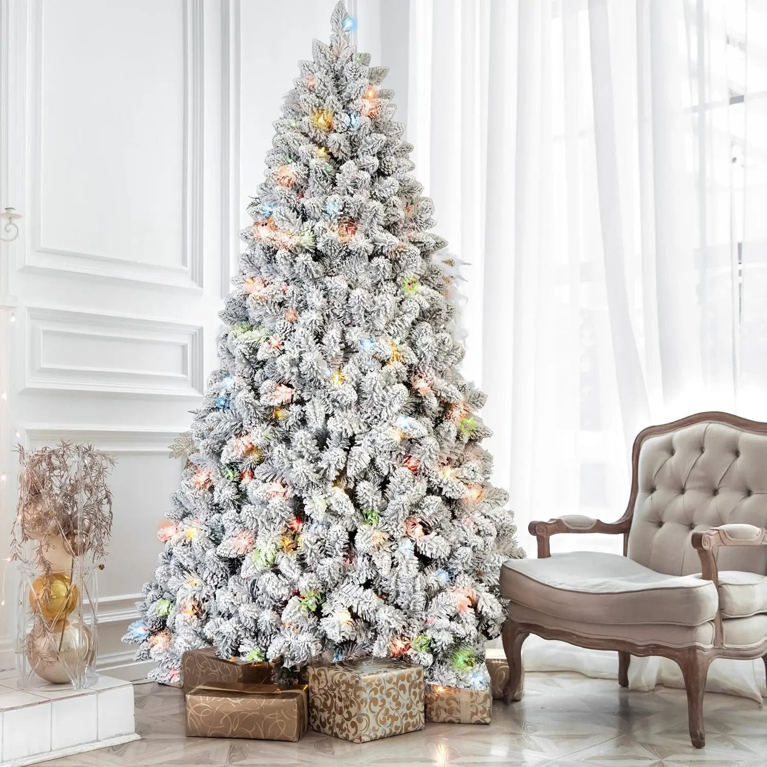 7FT Flocked Christmas Tree with 500 Colorful UL Lights by HouseOfZazla