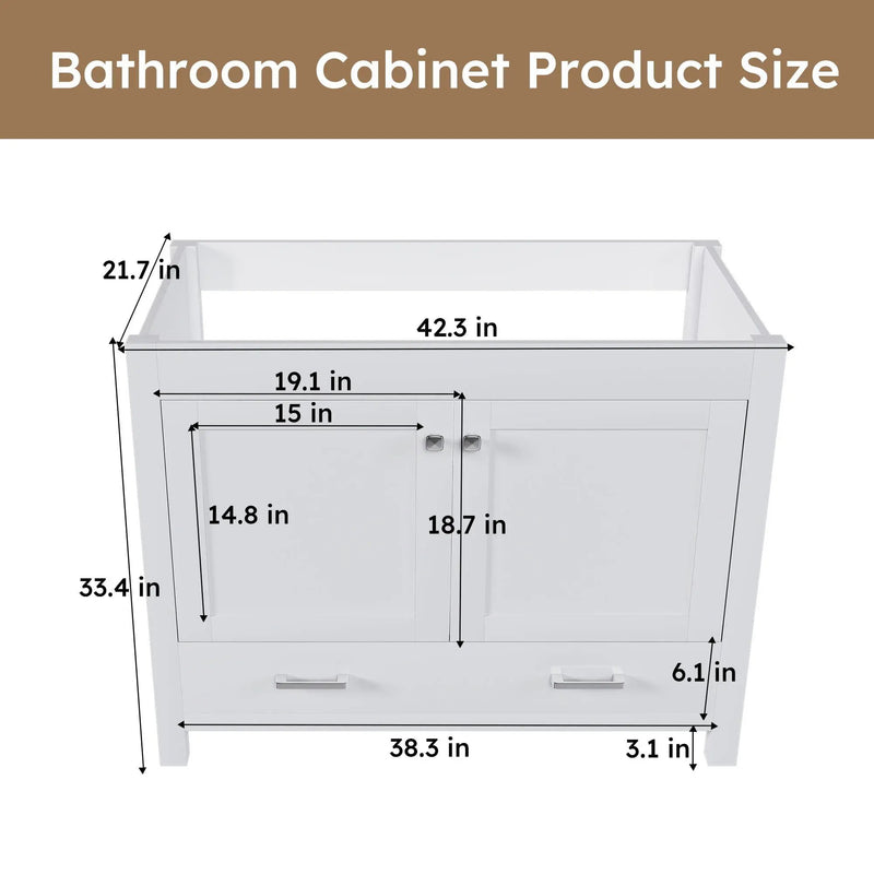 42" Bathroom Vanity Base With Doors And Drawer - White by HouseOfZazla