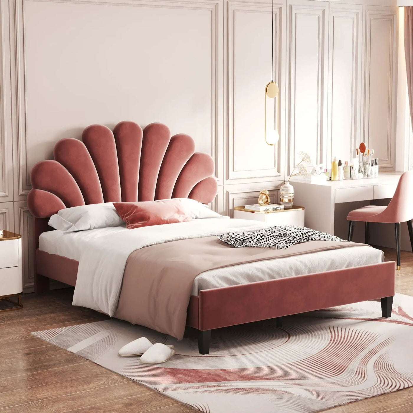 Upholstered Platform Bed With Flower Pattern Headboard by HouseOfZazla