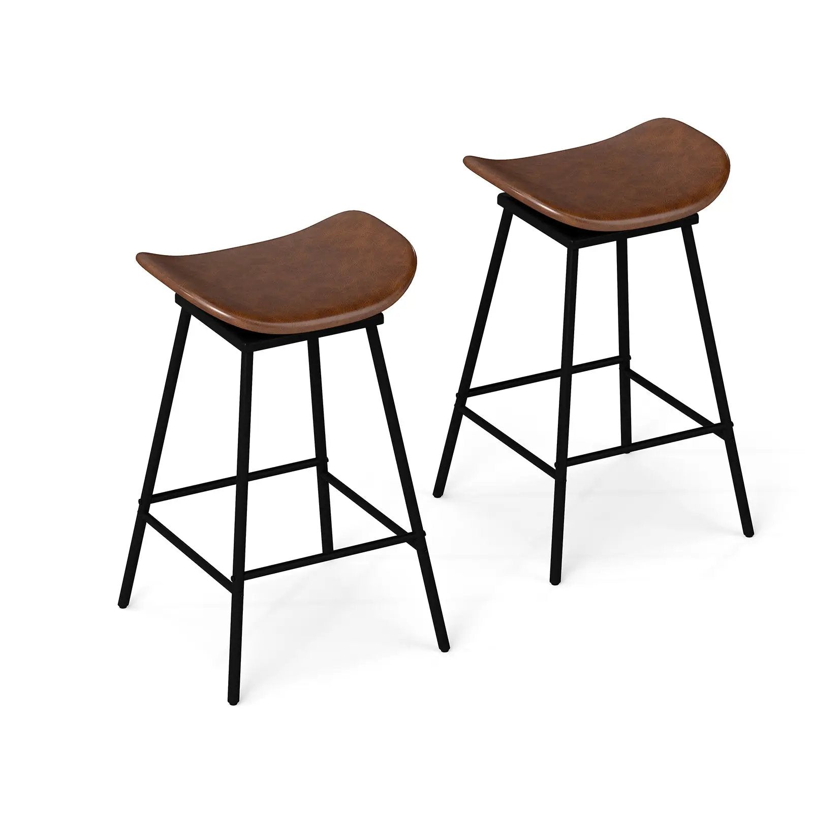 Set of 2 Swivel Barstools Faux Leather Upholstered Backless with Footrest by DirectDeals