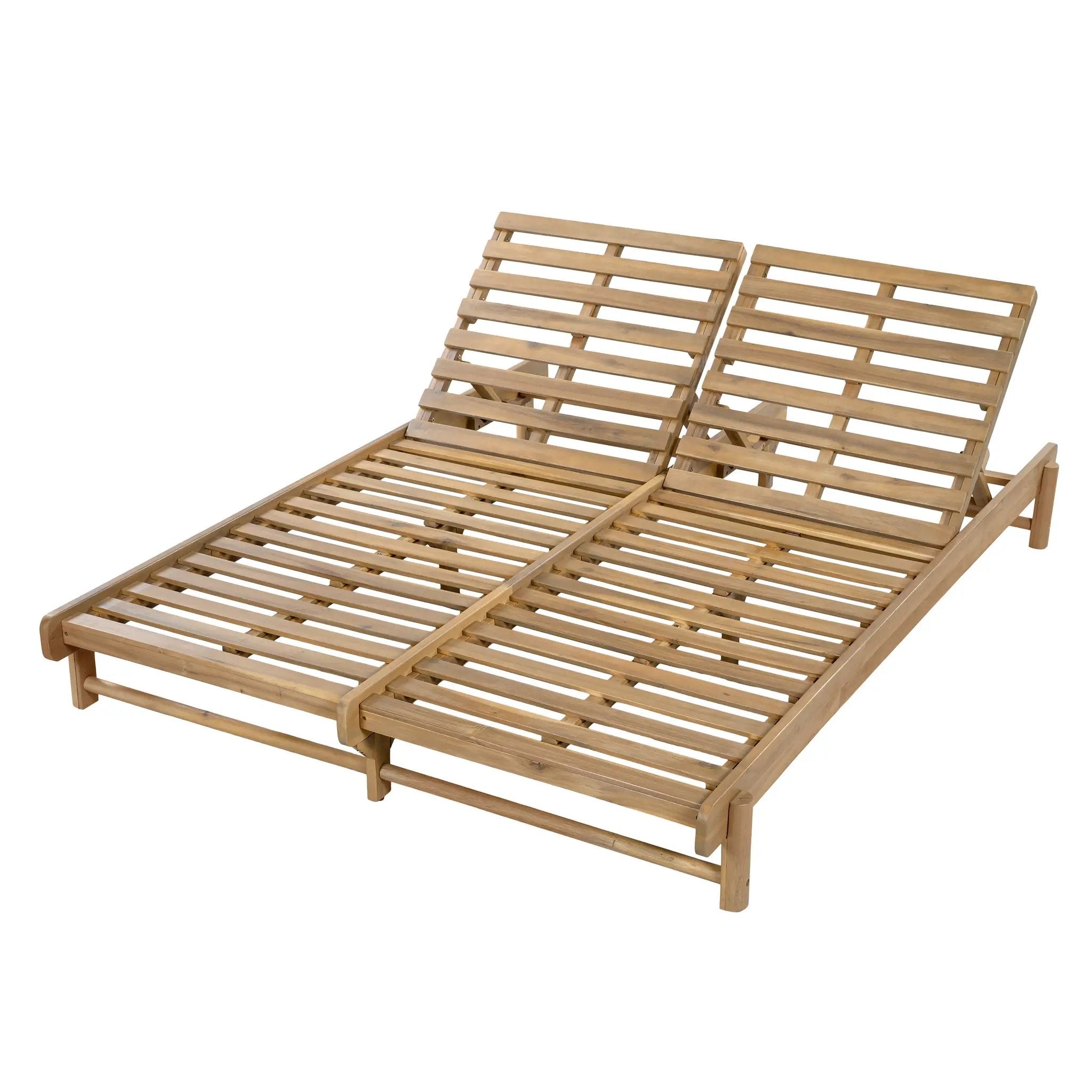 Light Teak Finish Acacia Wood Double Chaise Lounger by HouseOfZazla
