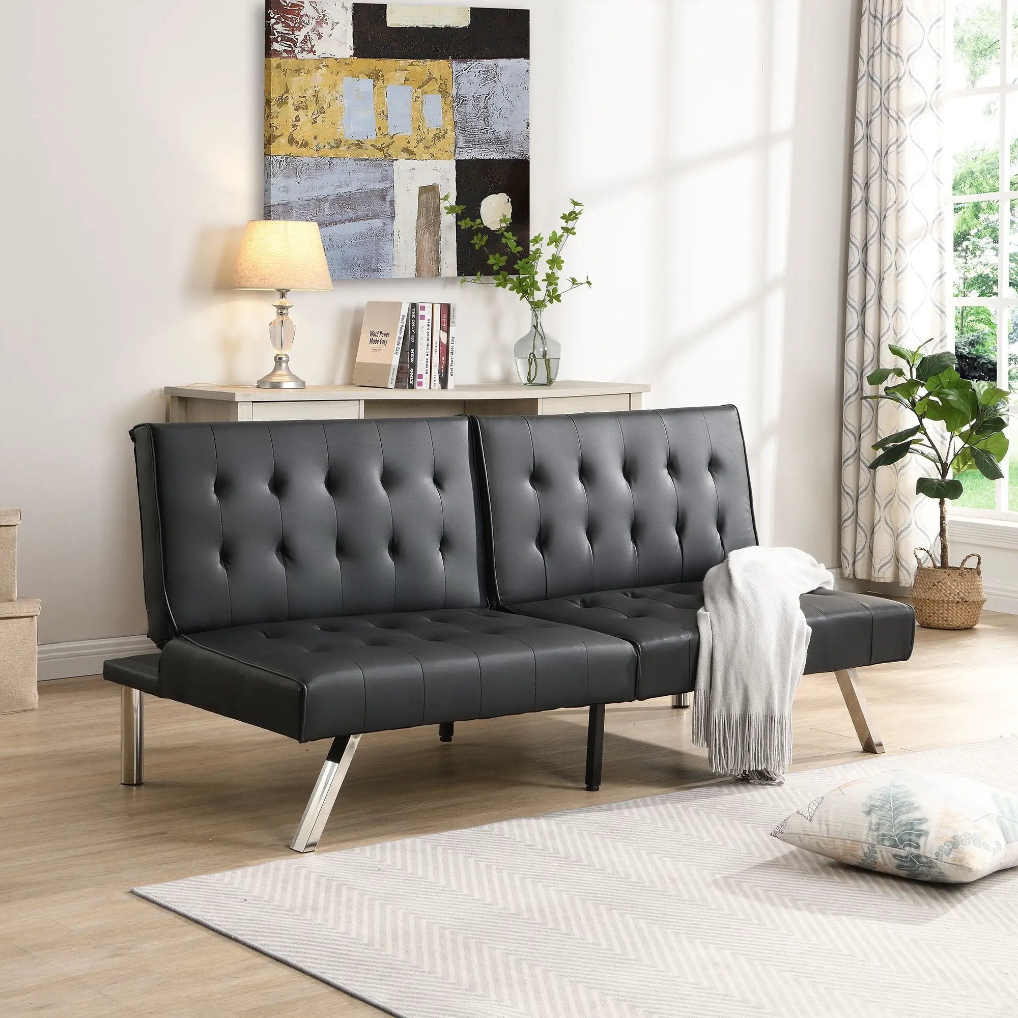 Contemporary Wood Frame Sofa Bed With Stainless Legs - Black by Unique Piece Furniture