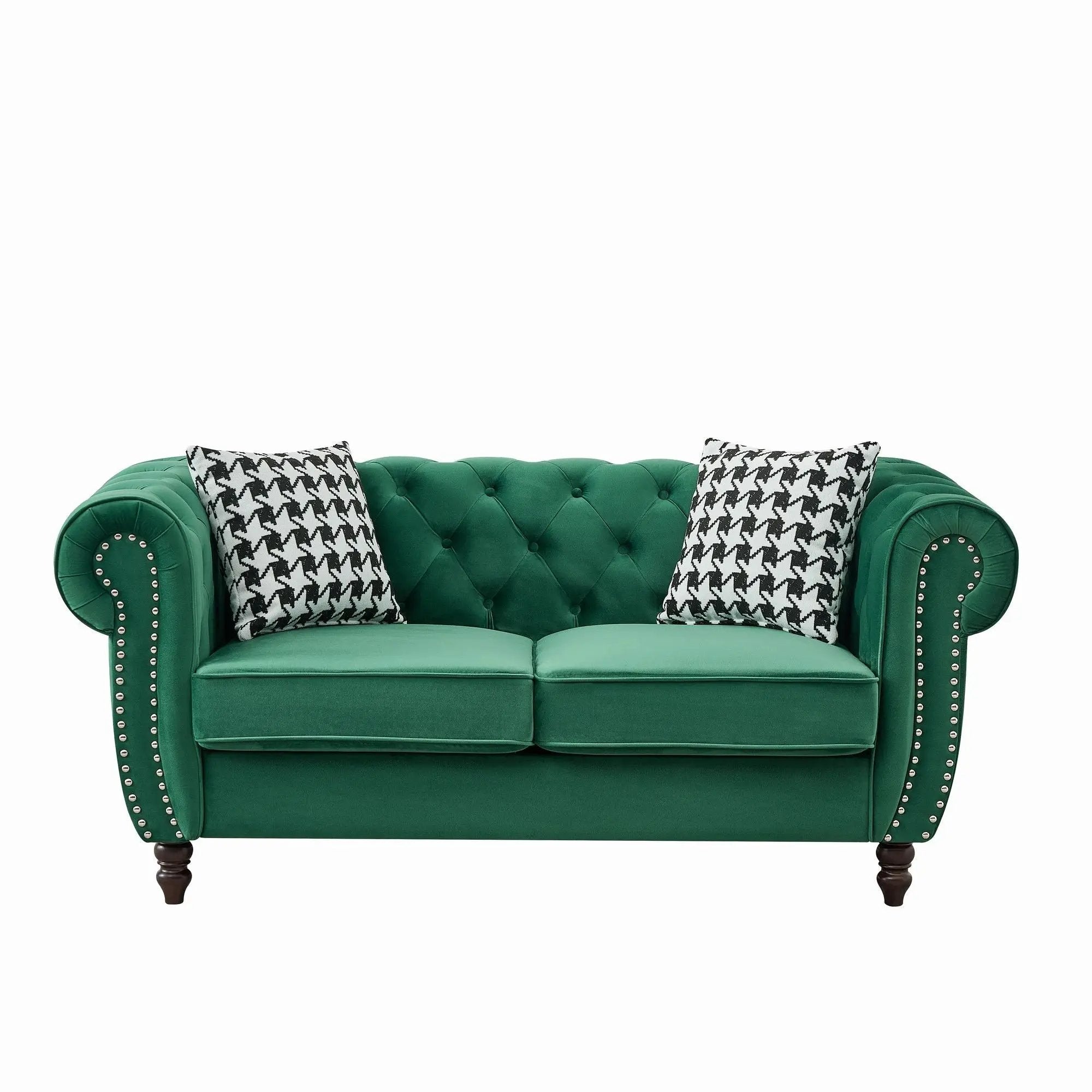 Chesterfield Fabric Sofa With Roll Armrest And Nailhead, Mid Century 2 Seater Couch by HouseOfZazla