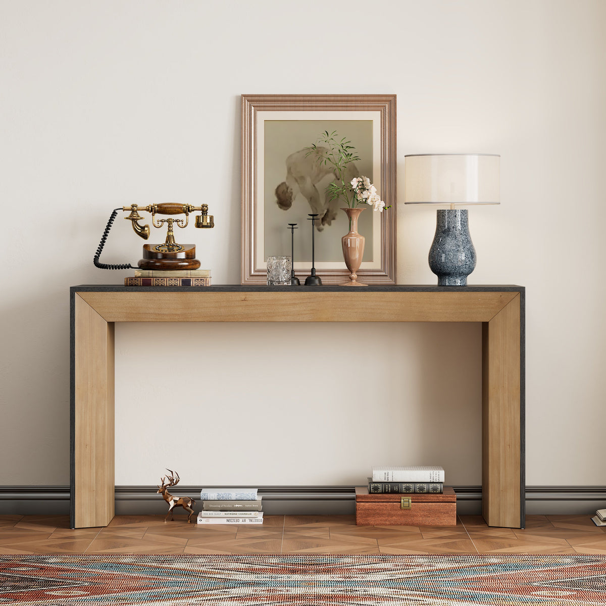 Mirod Elegant Console Table with Fireplace Design – Wood Veneer