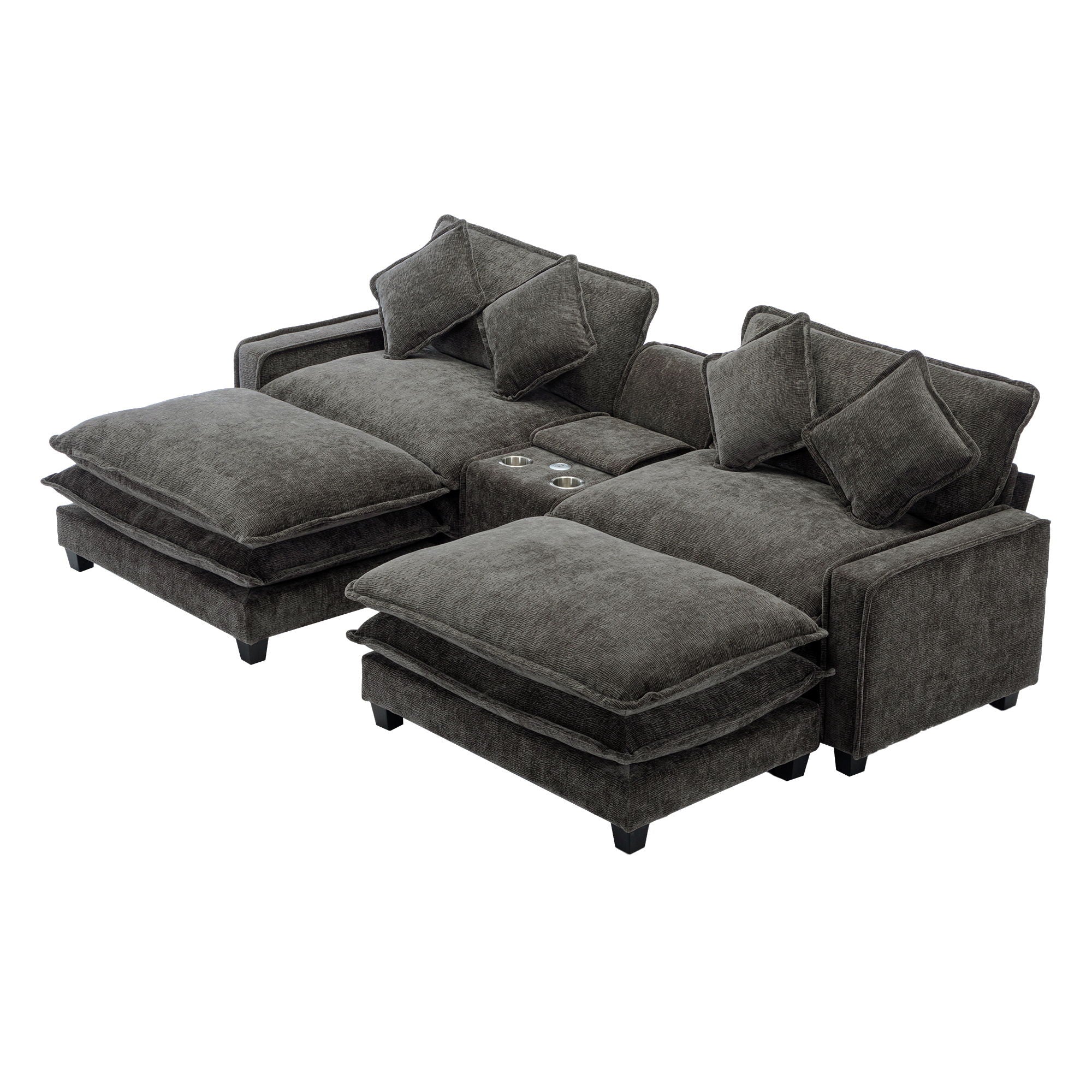 Modern Sectional Sofa With Removable Ottomans, USB Ports by HouseOfZazla