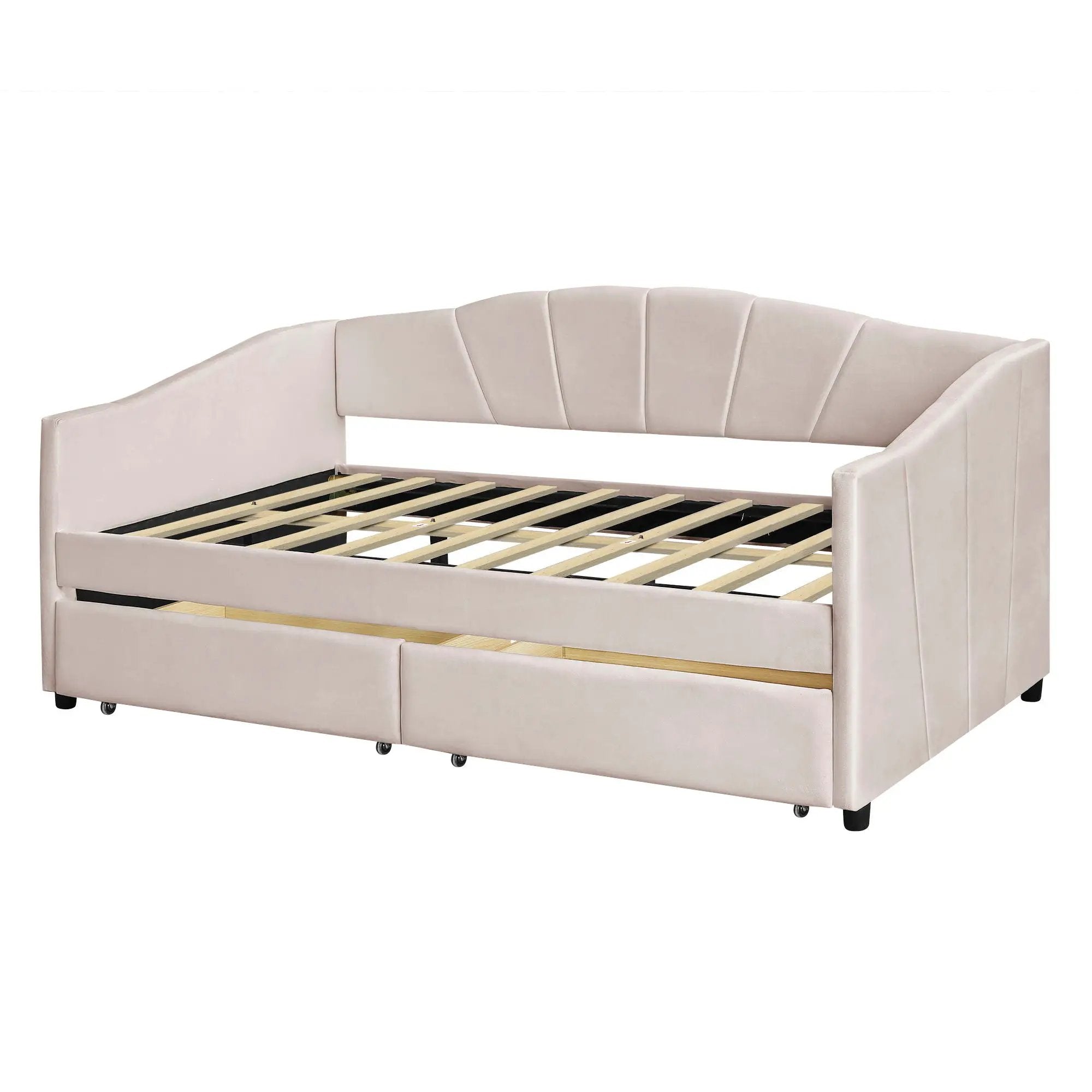 Upholstered Daybed With Two Drawers And Wood Slat by HouseOfZazla