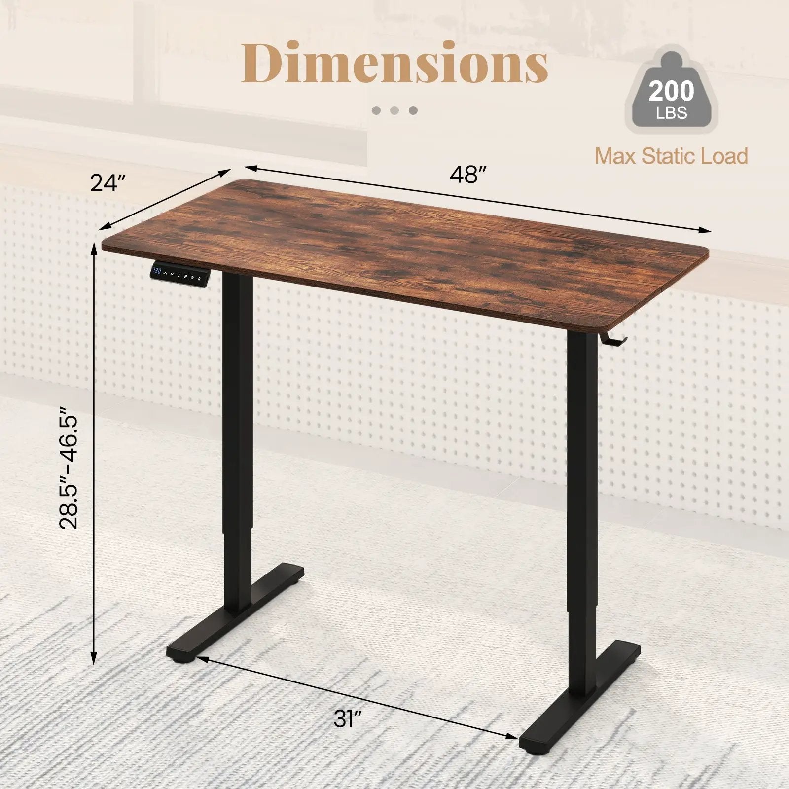 48 Inch x 24 Inch Ergonomic Electric Standing Desk with 3 Memory Settings for Home Office by DirectDeals