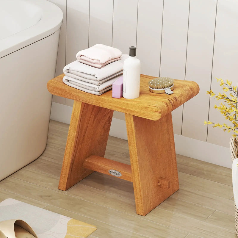 19.5 Inch Teak Shower Bench with Curved Seat for Shaving Legs by DirectDeals